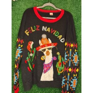 Holiday Time Feliz Navidad Llama Ugly Christmas Sweater Plus Size 1X 16W-18W